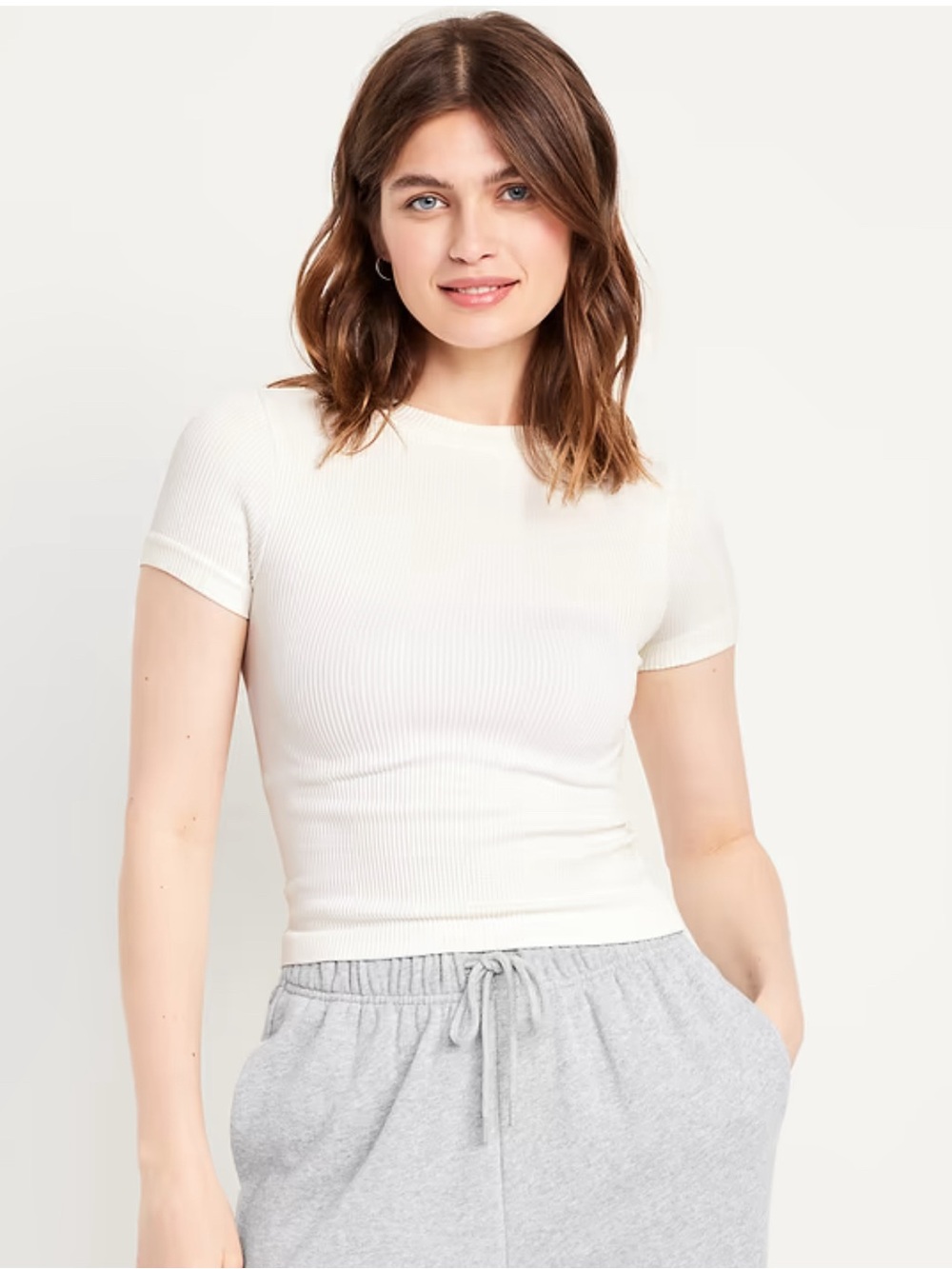 Old Navy Ribbed Short Sleeve athletic Top in Light Cream